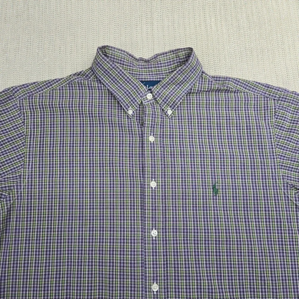 Polo Ralph Lauren Shirt Mens XL Purple Green Check Button Down Long Sleeve Pony